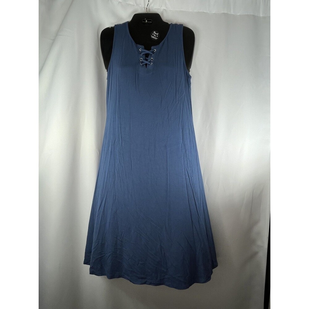 Chico's Tank Dress Womens 0 Blue Lace Up V Neck Jersey Knit A Line Casual Travel